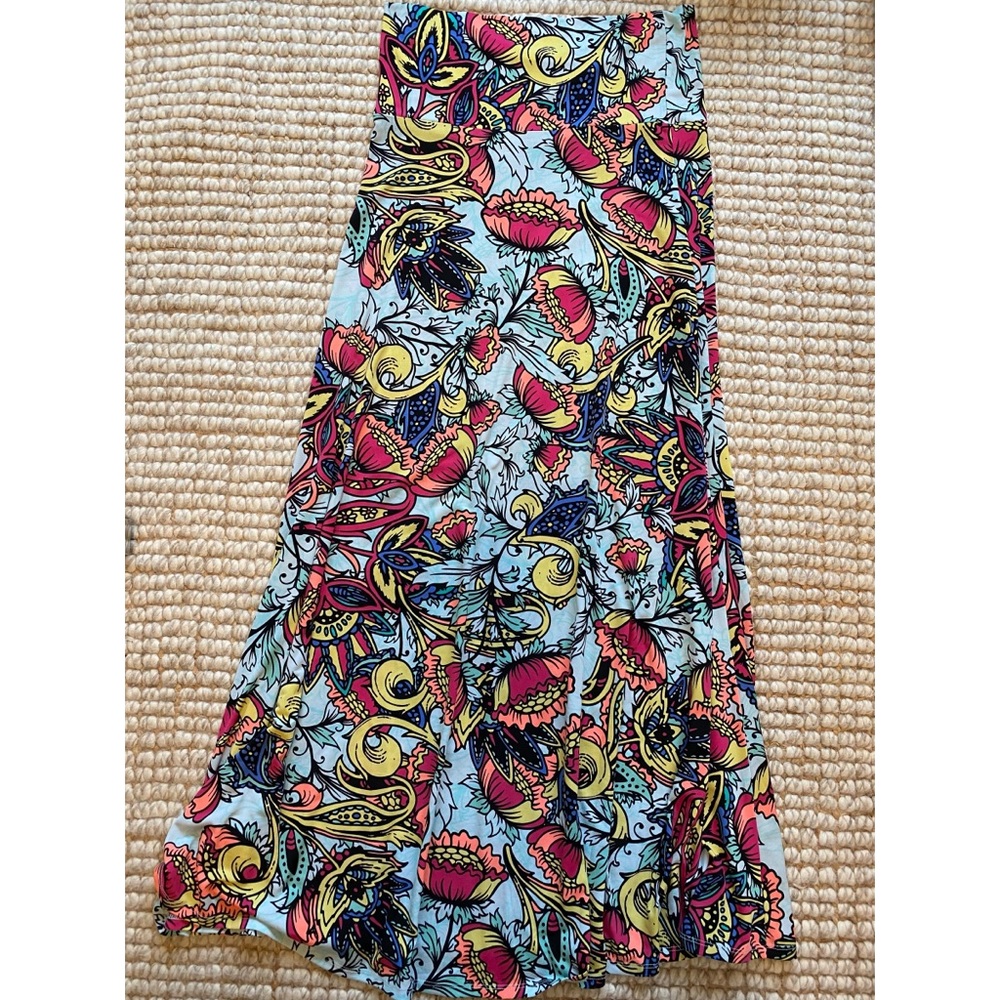 Lularoe Maxi Skirt— Blue Floral Paisley Slinky Size Small
